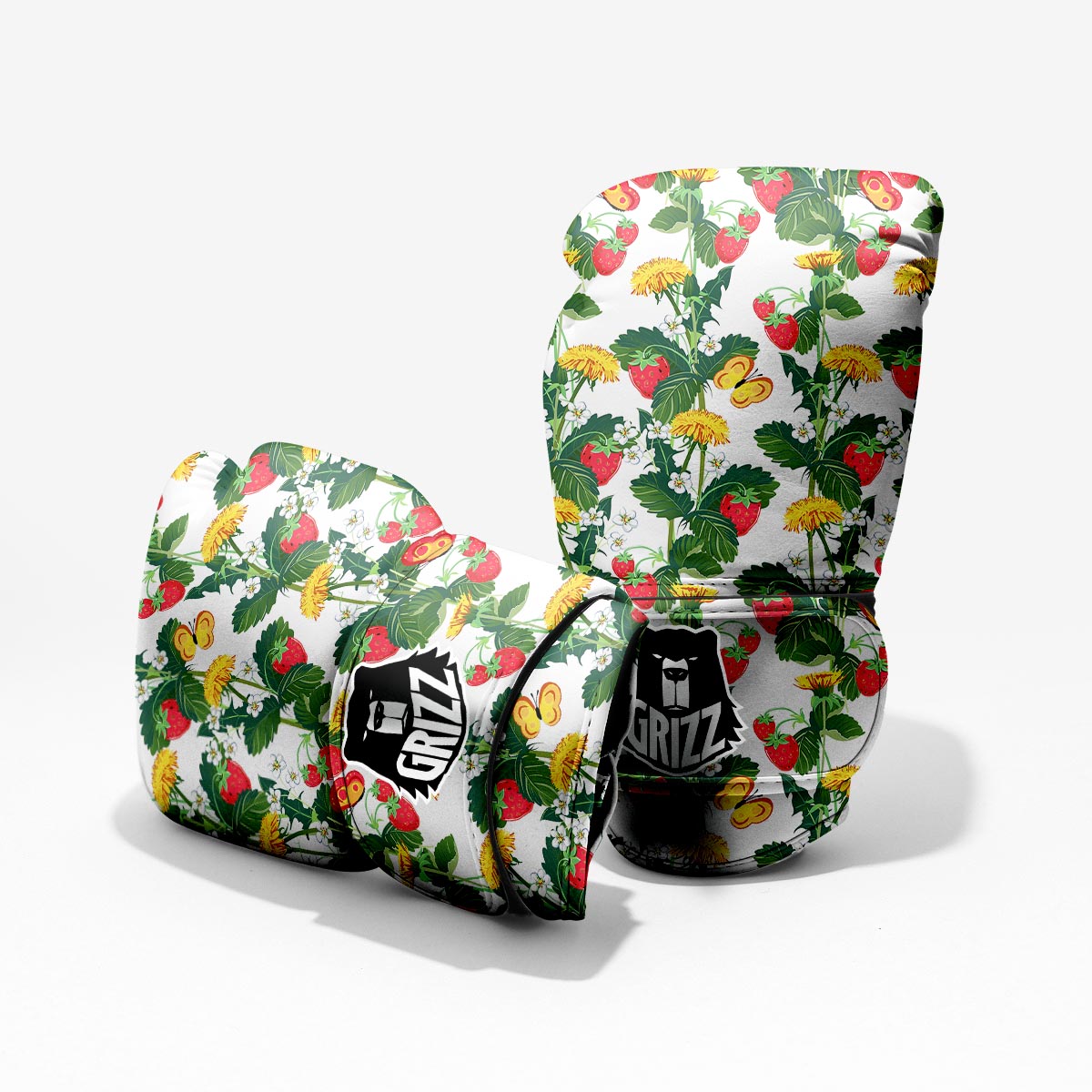 Flower And Strawberry Print Pattern Sparring Gloves-grizzshop