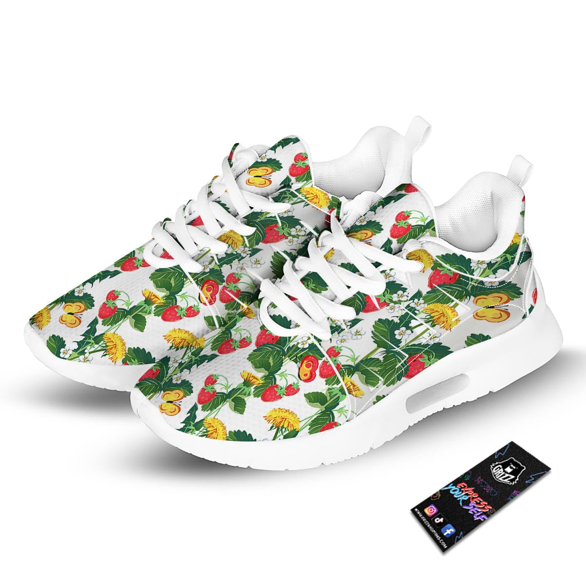 Flower And Strawberry Print Pattern Tennis Shoes-grizzshop