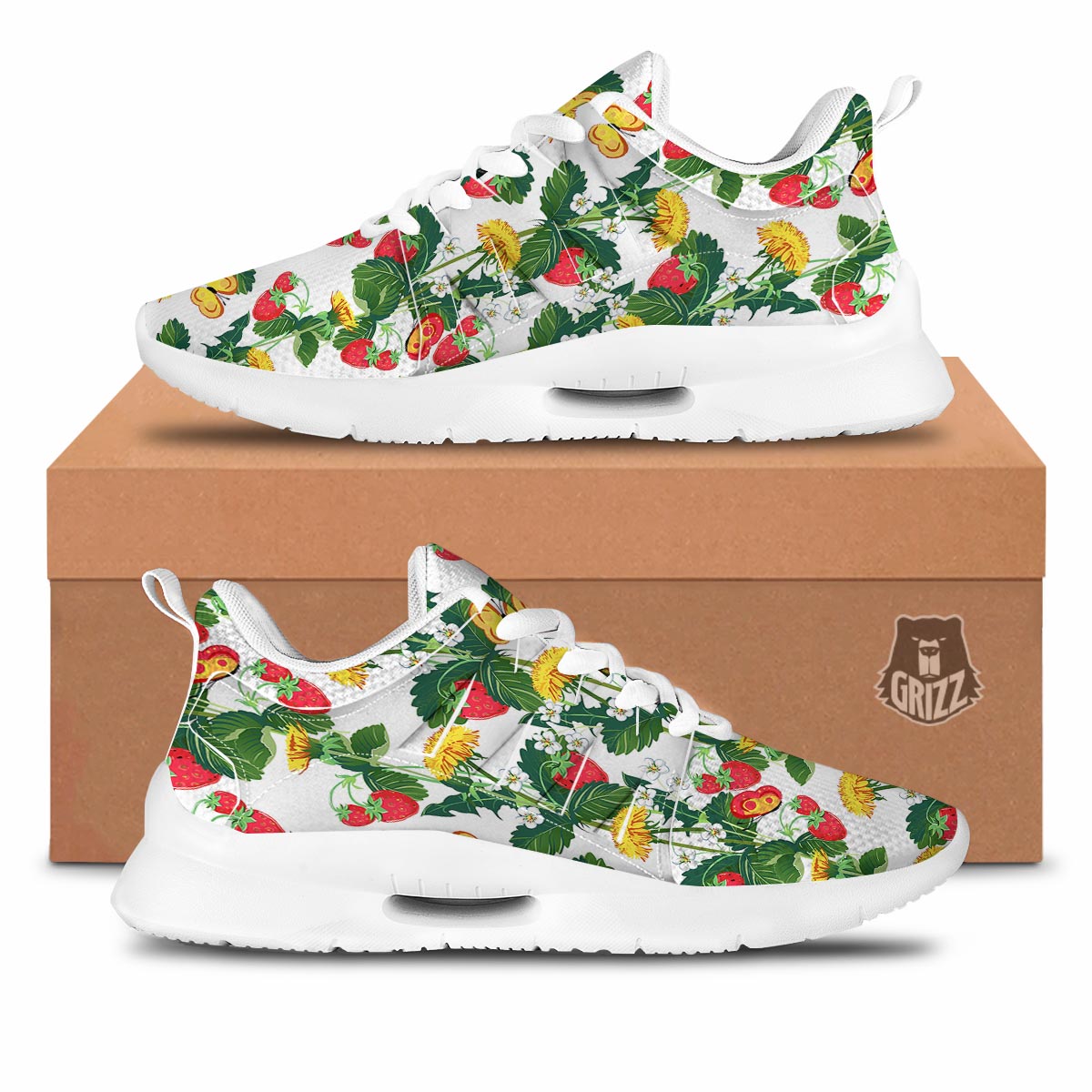 Flower And Strawberry Print Pattern Tennis Shoes-grizzshop