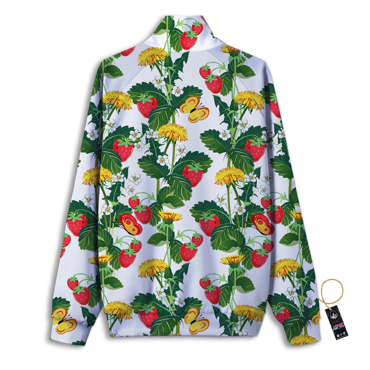 Flower And Strawberry Print Pattern Track Jacket-grizzshop