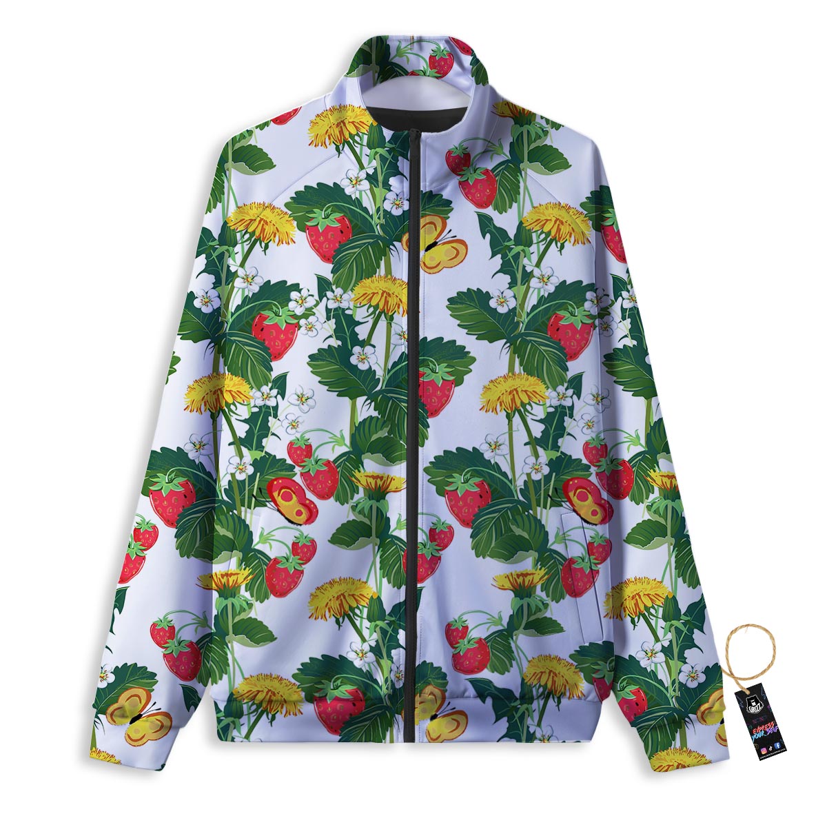 Flower And Strawberry Print Pattern Track Jacket-grizzshop