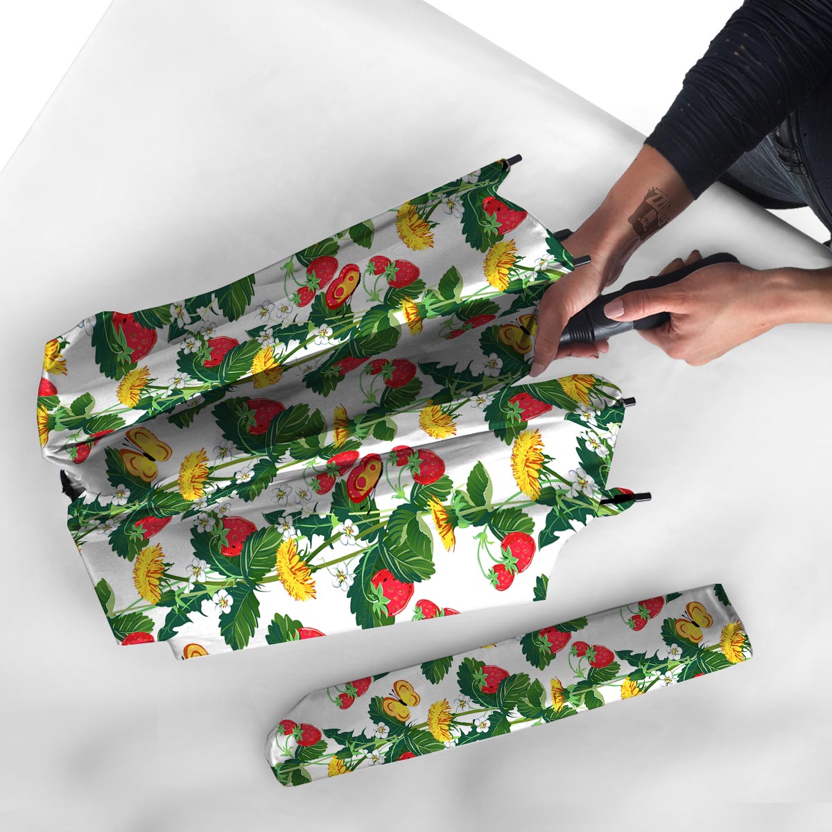 Flower And Strawberry Print Pattern Umbrella-grizzshop