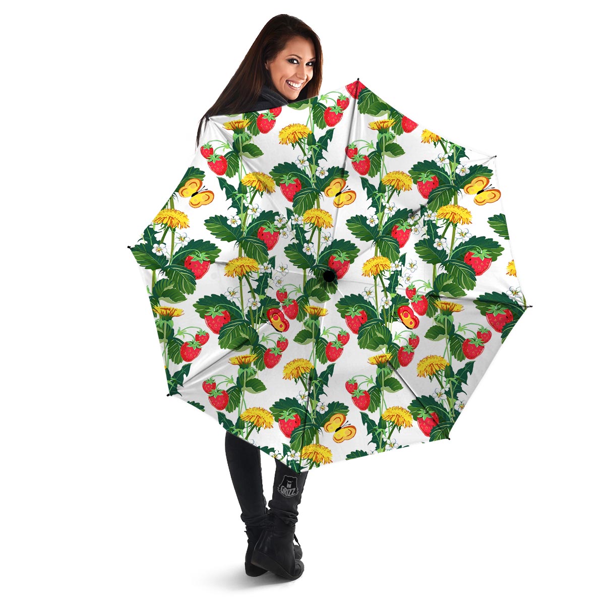 Flower And Strawberry Print Pattern Umbrella-grizzshop