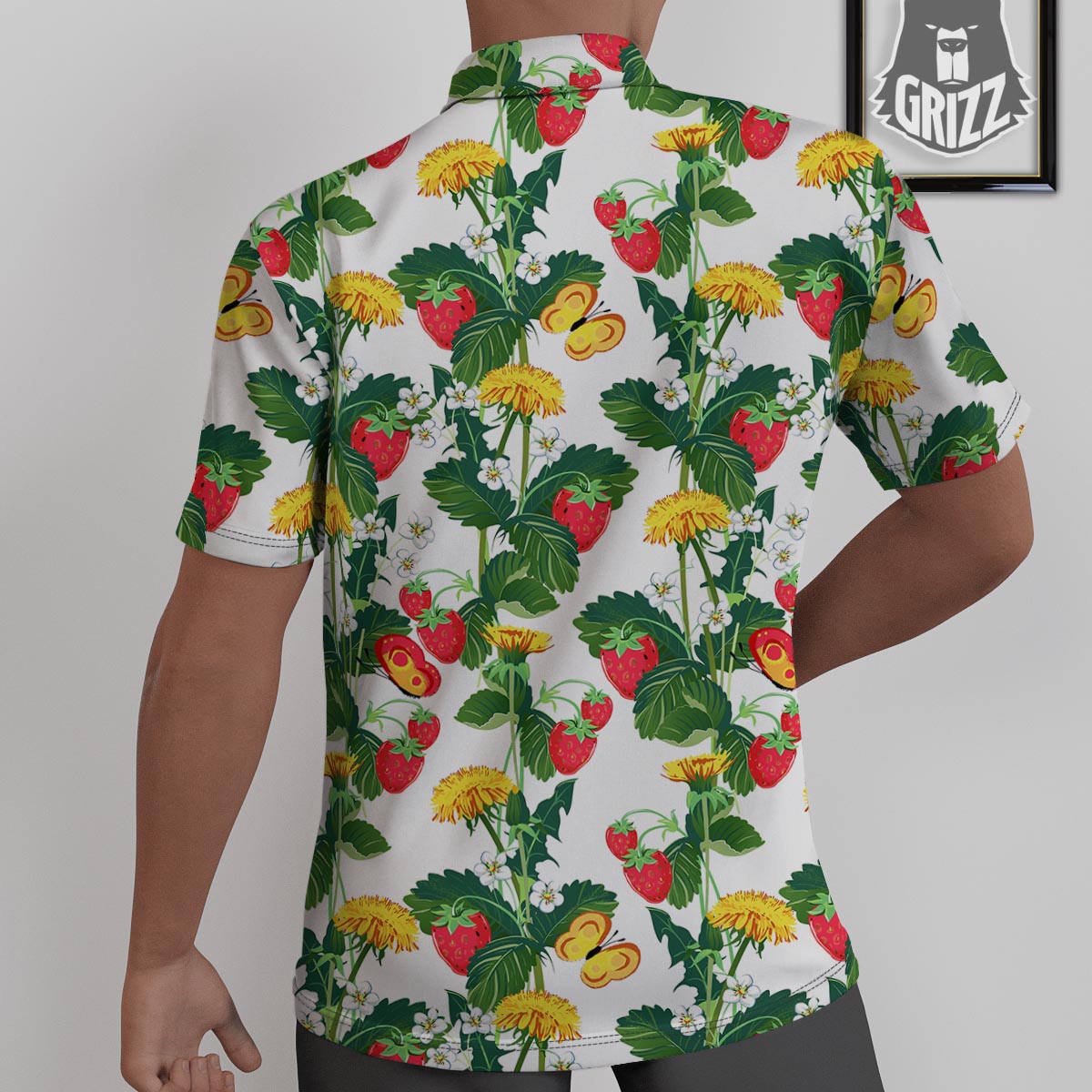 Flower And Strawberry Print Pattern Untucked Shirts-grizzshop