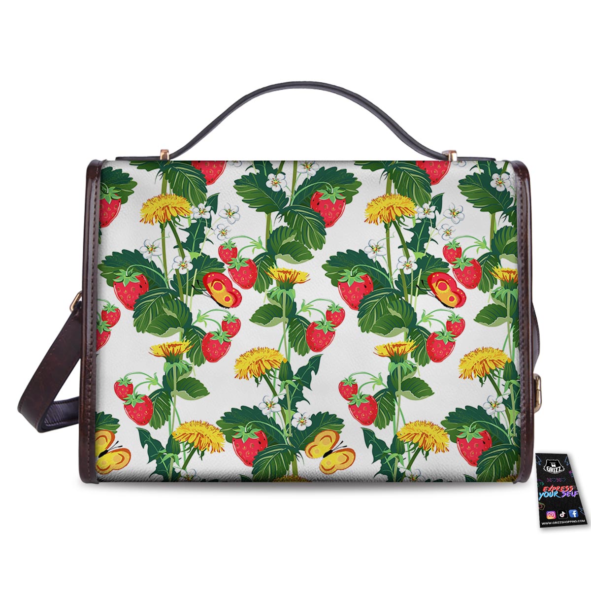 Flower And Strawberry Print Pattern Women's Satchel Bag-grizzshop