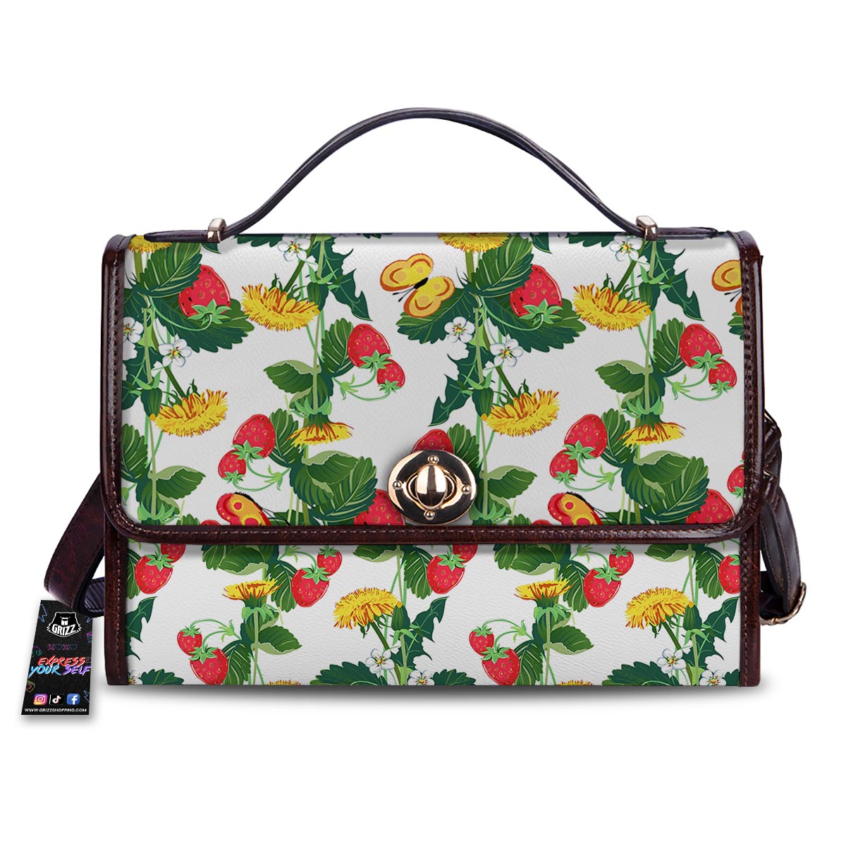 Flower And Strawberry Print Pattern Women's Satchel Bag-grizzshop