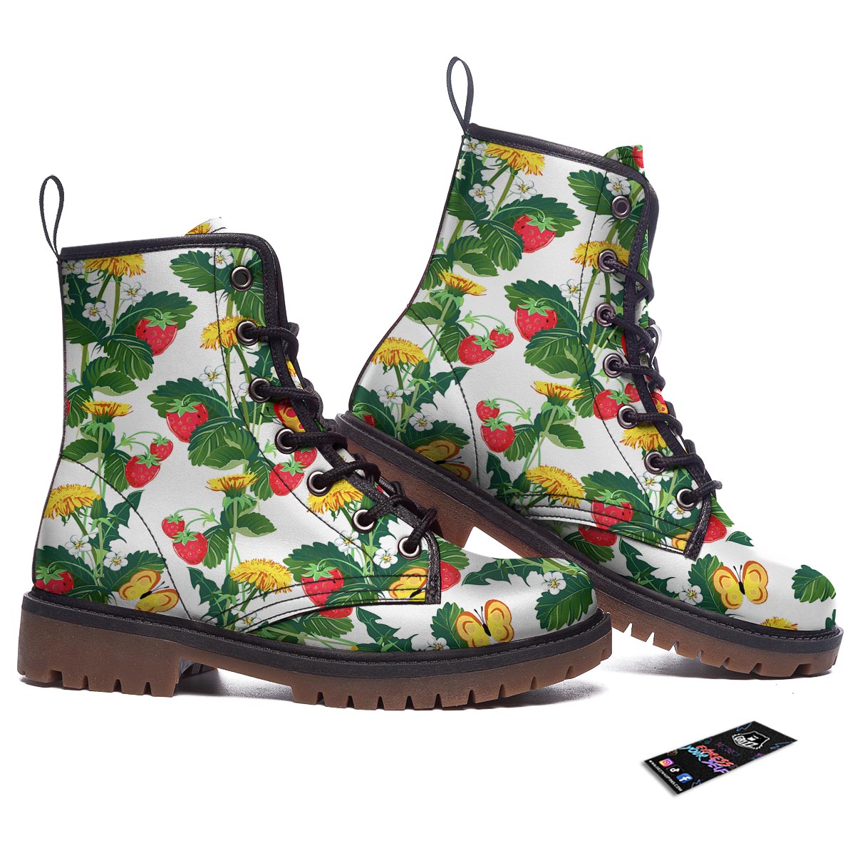 Flower And Strawberry Print Pattern Work Boots-grizzshop