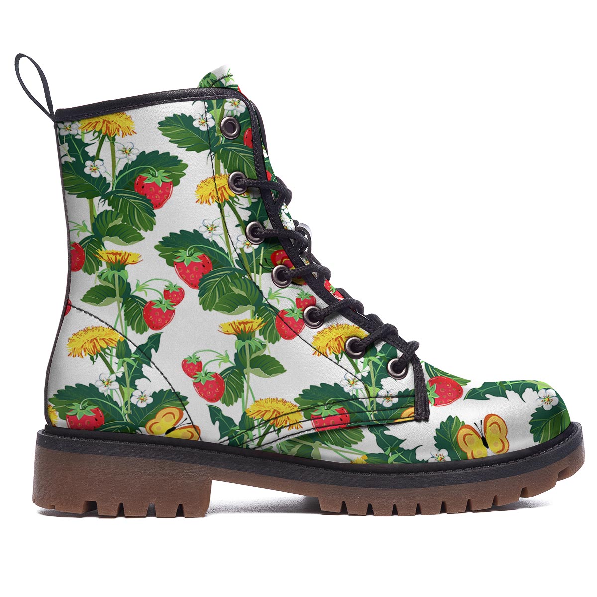 Flower And Strawberry Print Pattern Work Boots-grizzshop