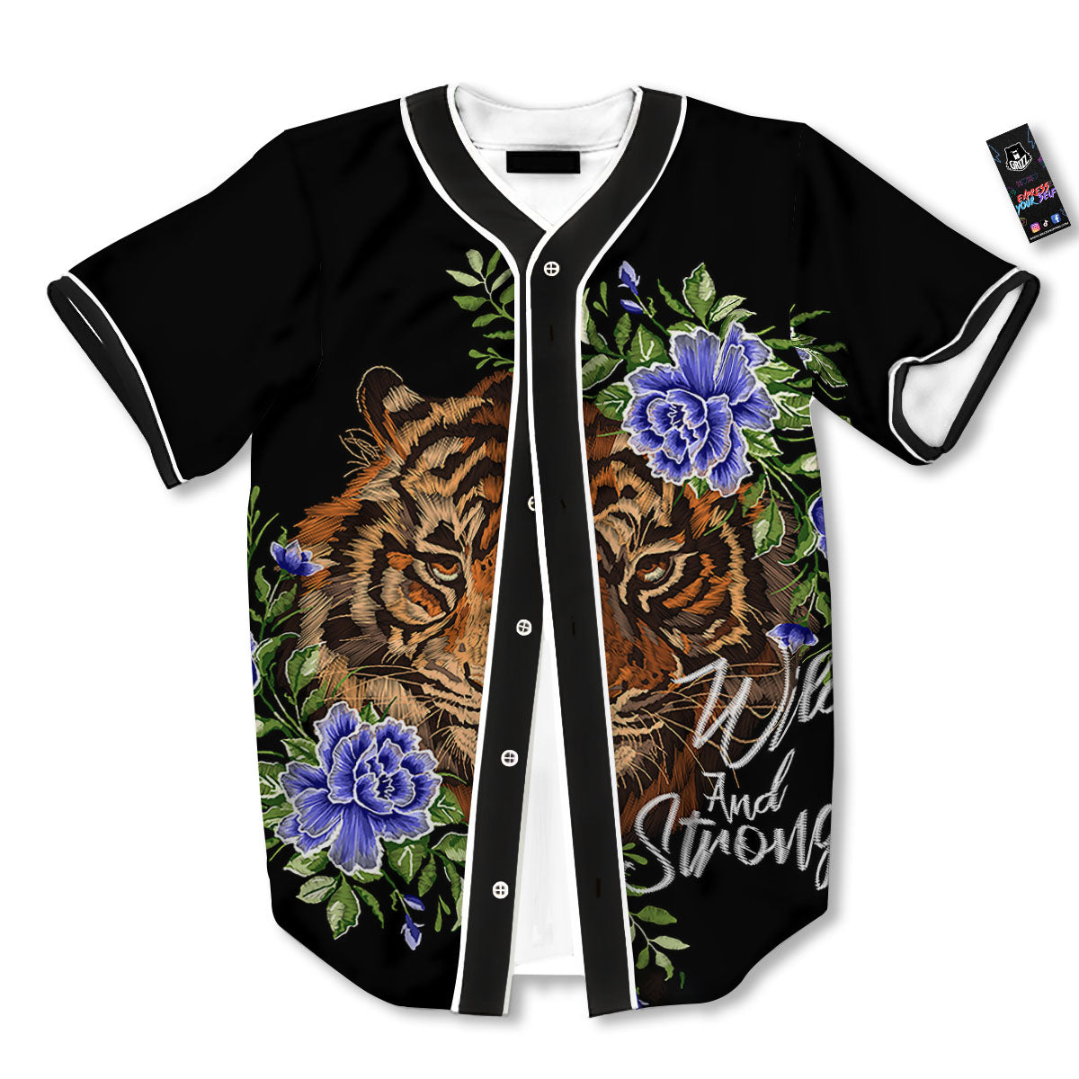 Flower And Tiger Embroidery Print Baseball Jersey-grizzshop