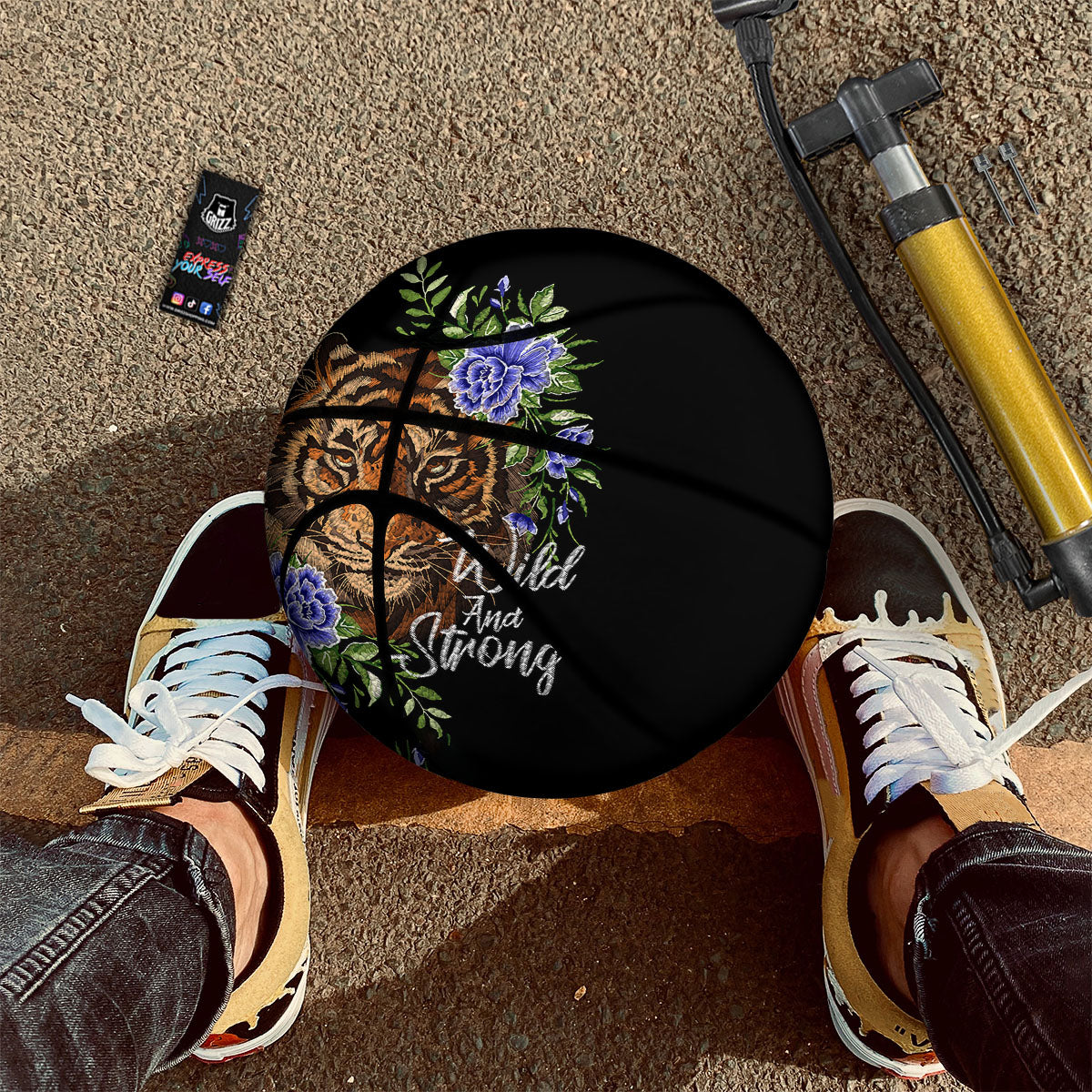 Flower And Tiger Embroidery Print Basketball-grizzshop