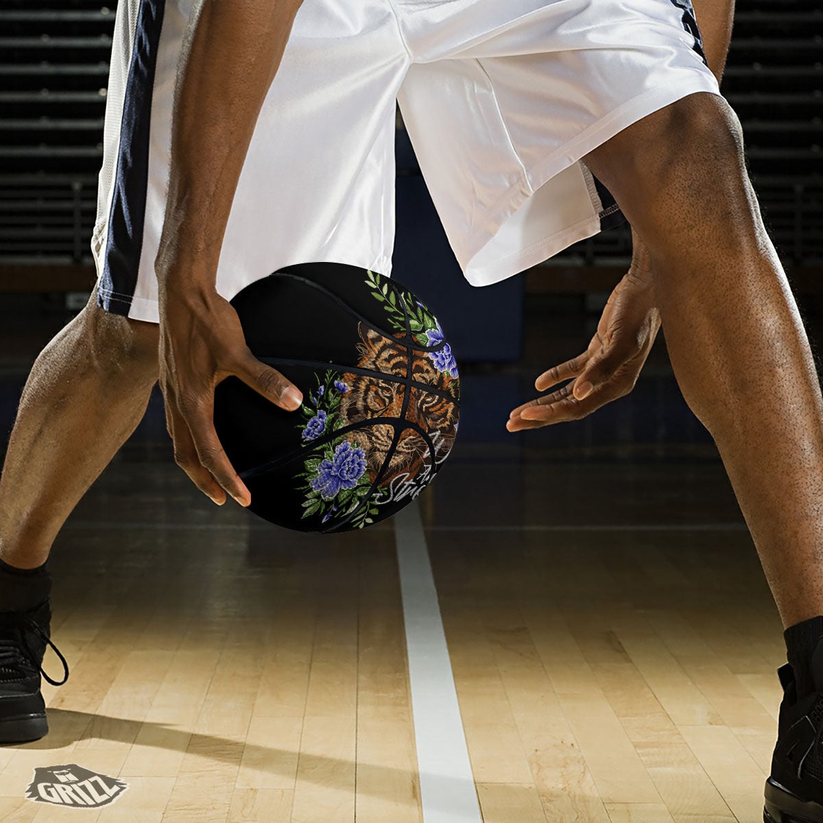 Flower And Tiger Embroidery Print Basketball-grizzshop