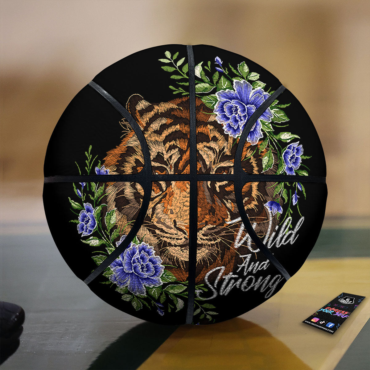 Flower And Tiger Embroidery Print Basketball-grizzshop