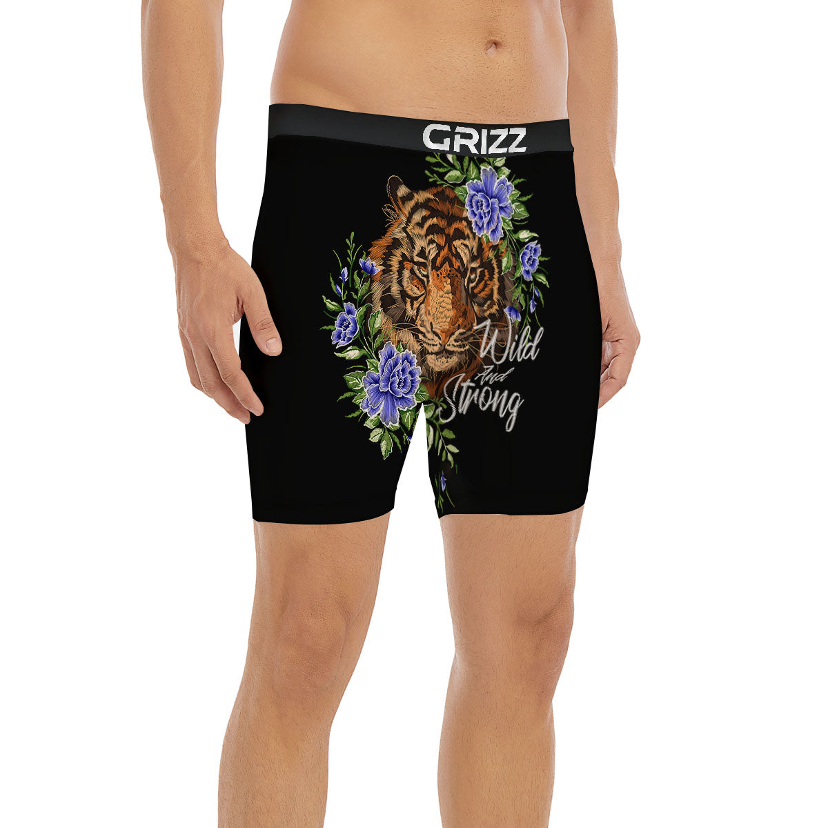 Flower And Tiger Embroidery Print Boxer Briefs-grizzshop