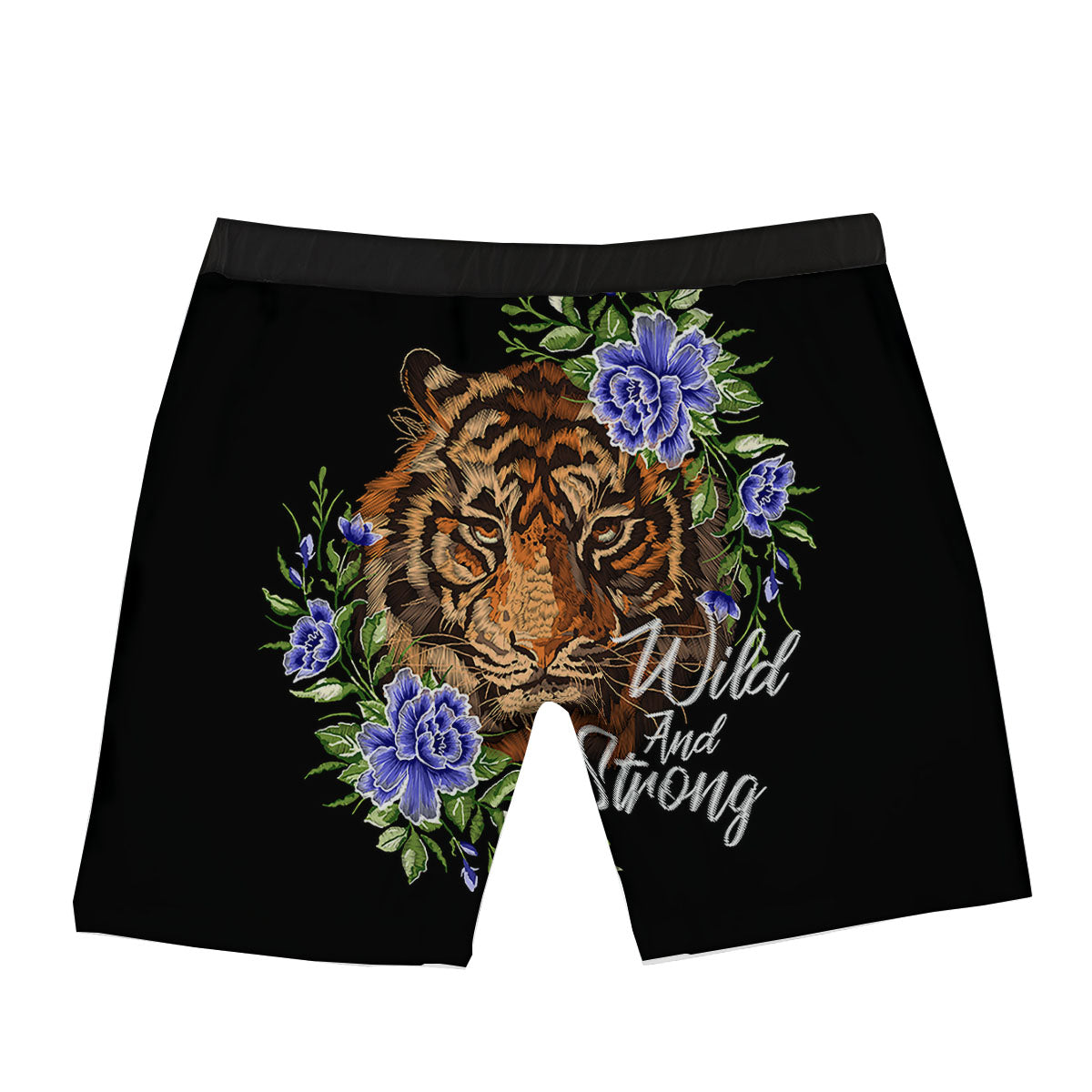 Flower And Tiger Embroidery Print Boxer Briefs-grizzshop