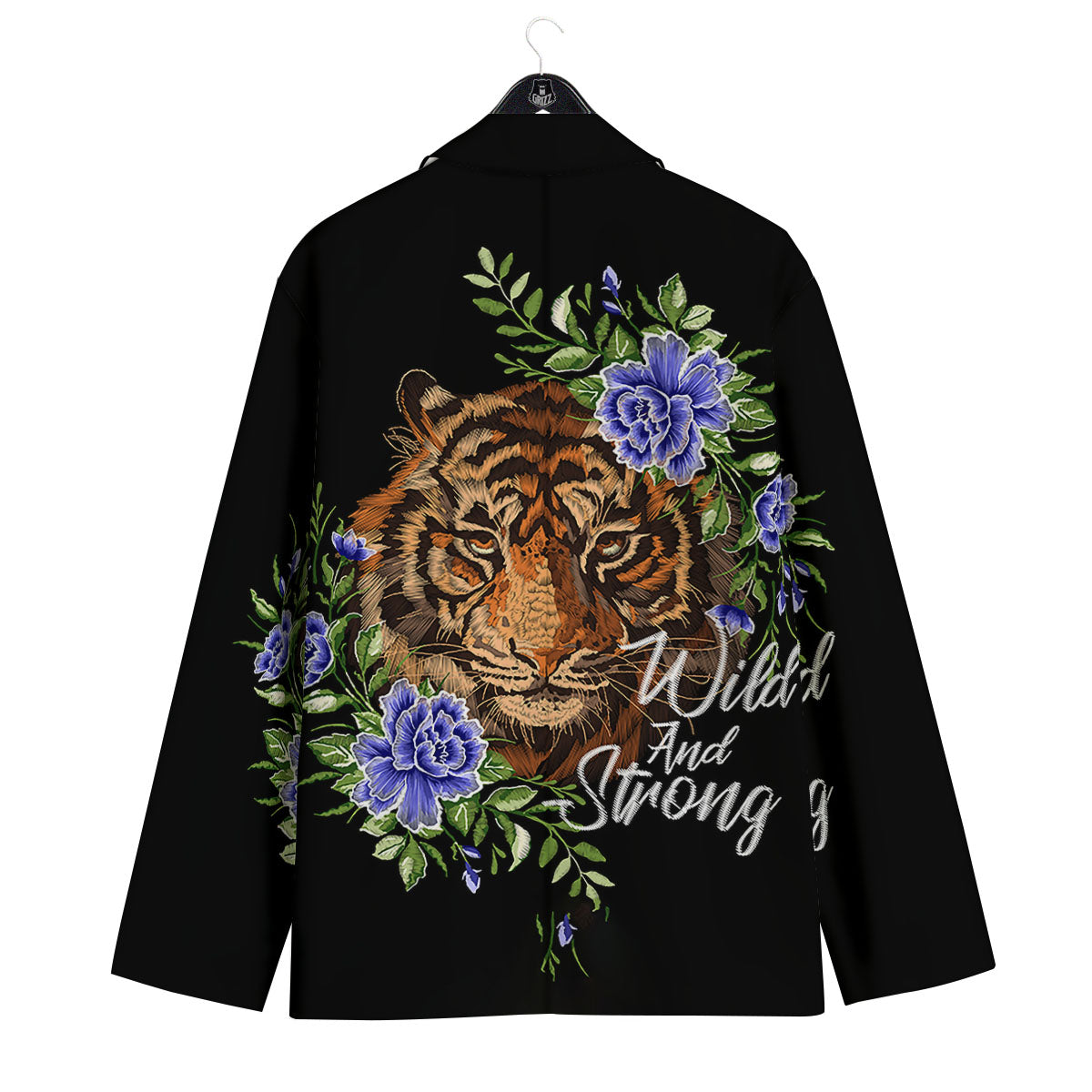 Flower And Tiger Embroidery Print Men's Sport Coat-grizzshop