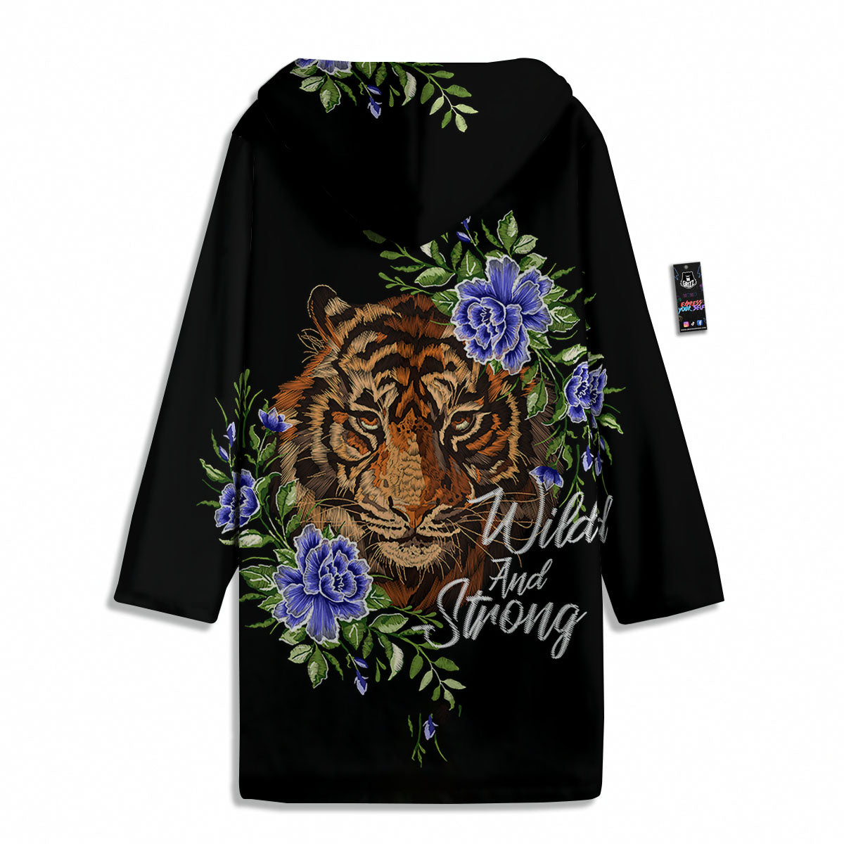 Flower And Tiger Embroidery Print Men's Windbreaker Jacket-grizzshop