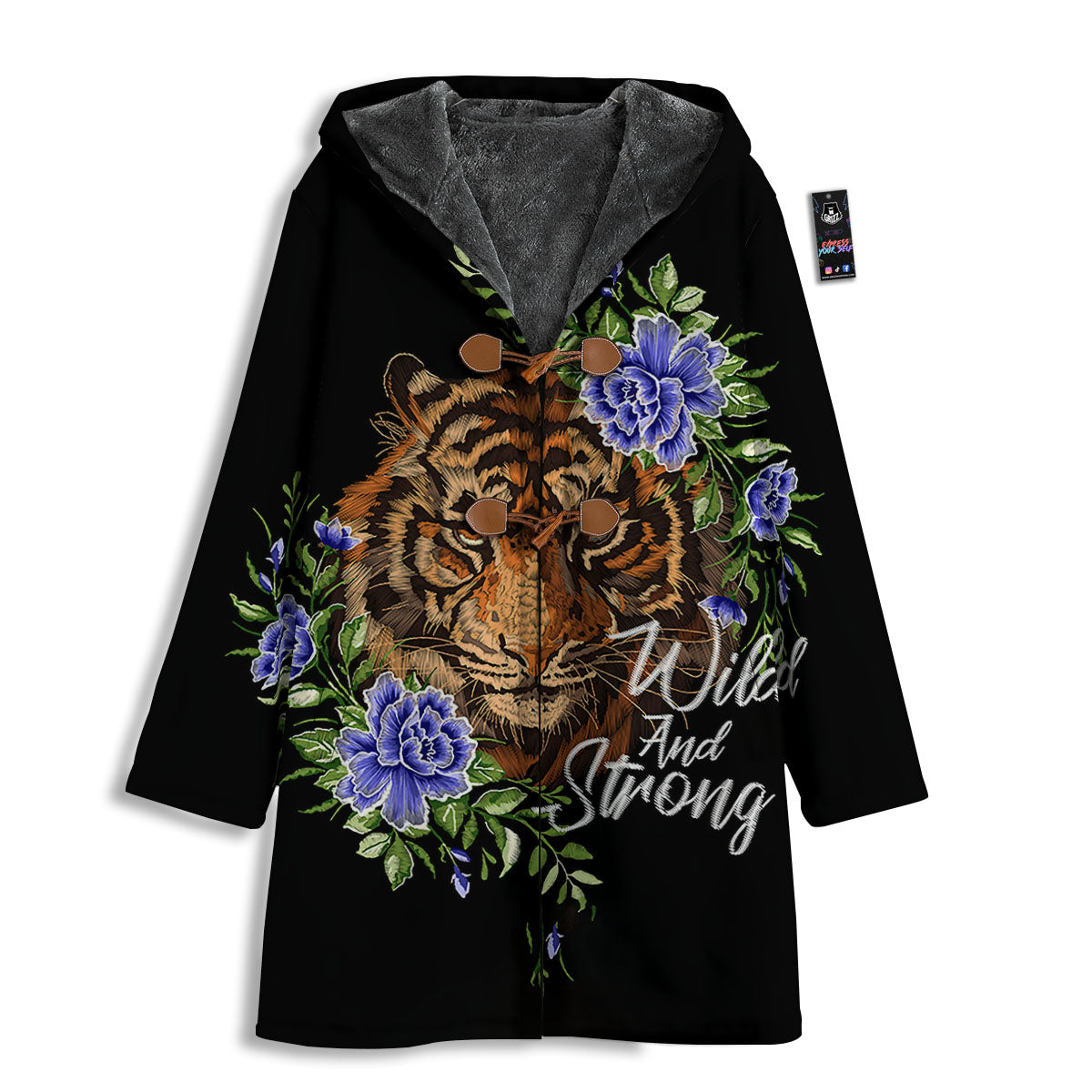 Flower And Tiger Embroidery Print Men's Windbreaker Jacket-grizzshop