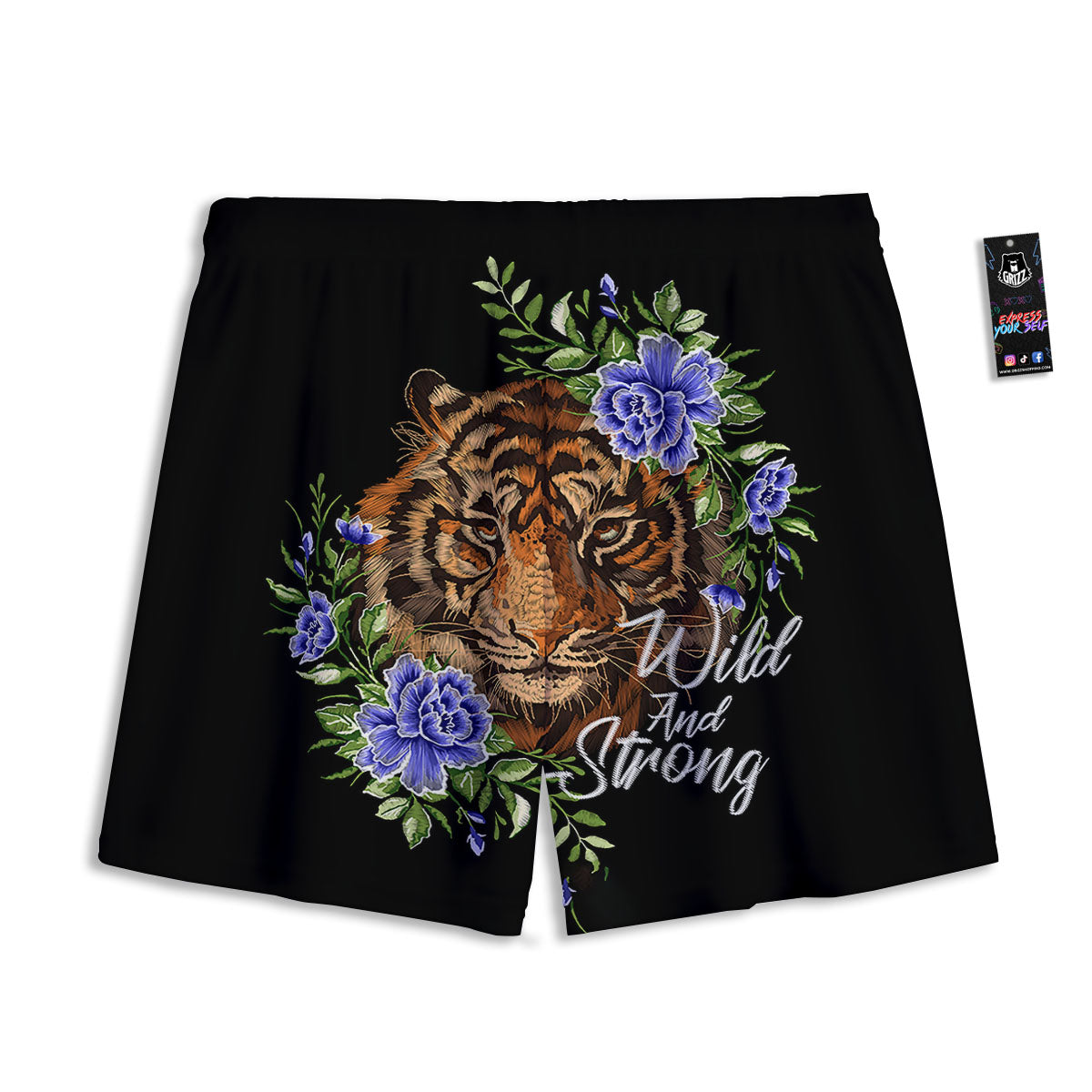 Flower And Tiger Embroidery Print Mesh Shorts