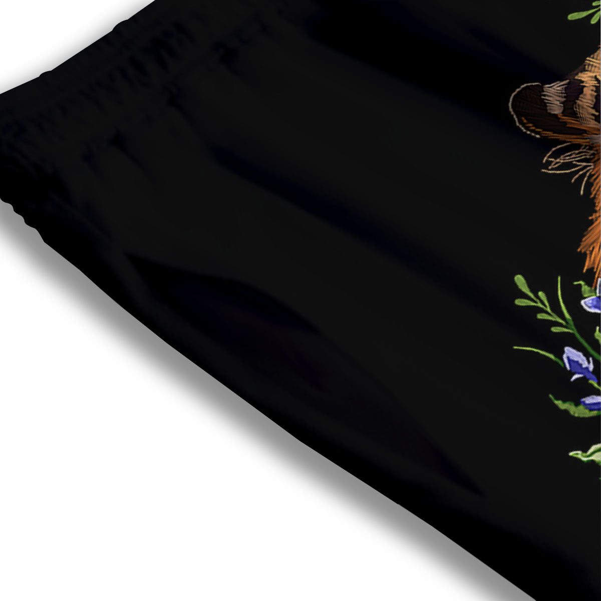 Flower And Tiger Embroidery Print Mesh Shorts
