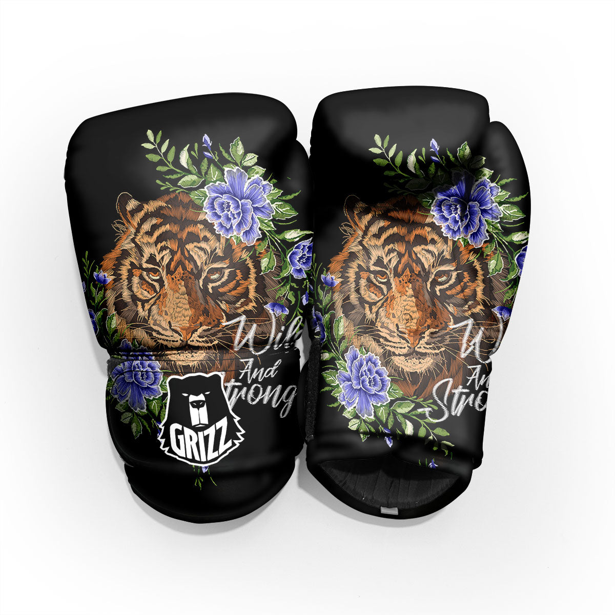 Flower And Tiger Embroidery Print Pro Boxing Glove