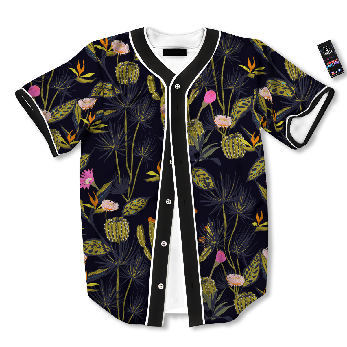 Flower And Vintage Cactus Print Pattern Baseball Jersey-grizzshop