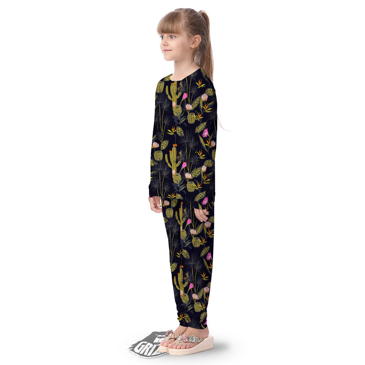 Flower And Vintage Cactus Print Pattern Kid's Pajamas-grizzshop
