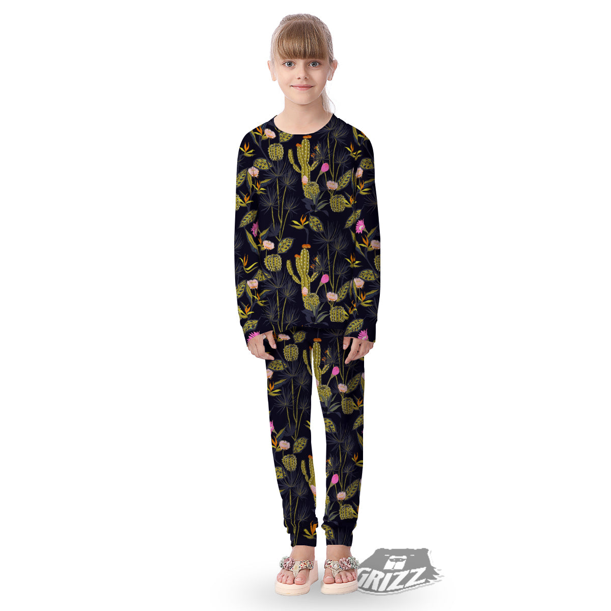 Flower And Vintage Cactus Print Pattern Kid's Pajamas-grizzshop