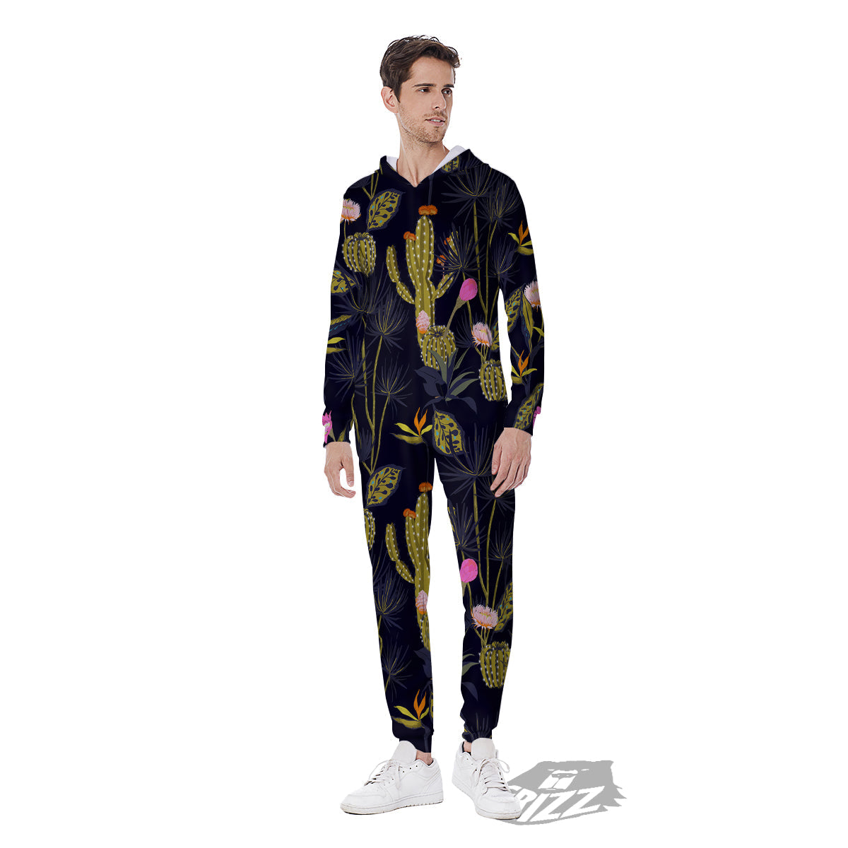 Flower And Vintage Cactus Print Pattern Men's Jumpsuit-grizzshop