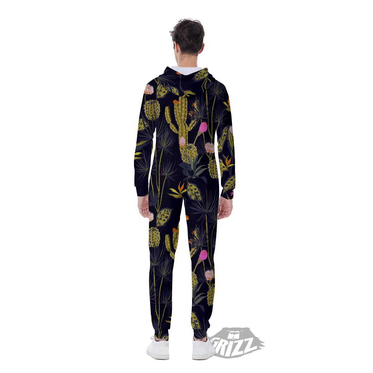Flower And Vintage Cactus Print Pattern Men's Jumpsuit-grizzshop