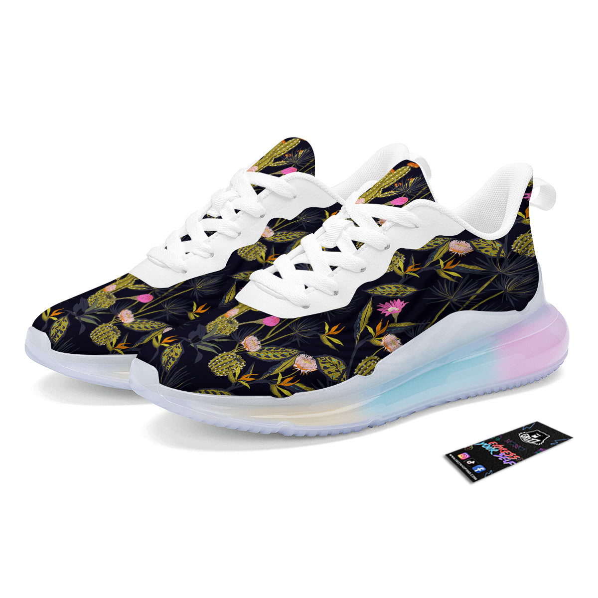 Flower And Vintage Cactus Print Pattern Running Sneakers-grizzshop
