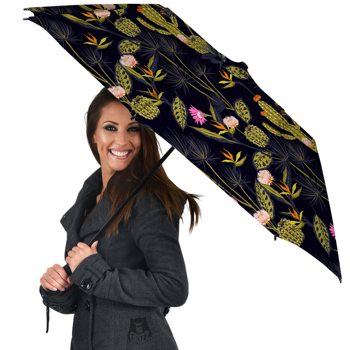 Flower And Vintage Cactus Print Pattern Umbrella-grizzshop