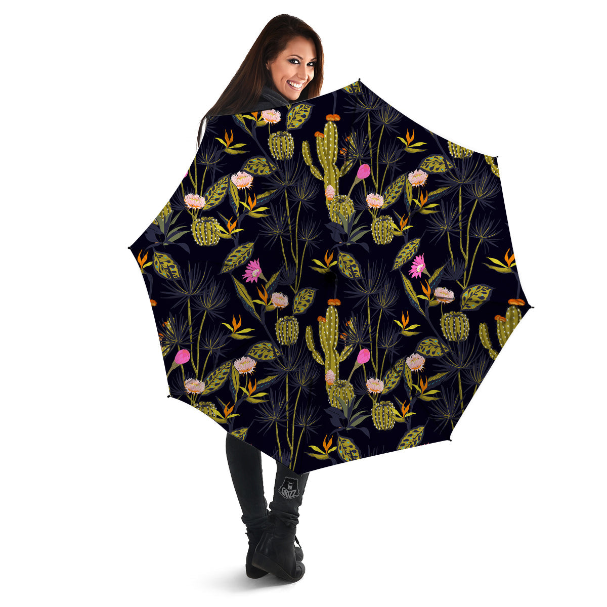 Flower And Vintage Cactus Print Pattern Umbrella-grizzshop