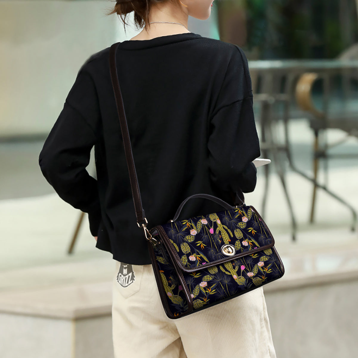 Flower And Vintage Cactus Print Pattern Women's Satchel Bag-grizzshop