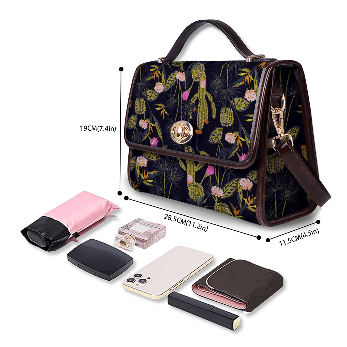 Flower And Vintage Cactus Print Pattern Women's Satchel Bag-grizzshop