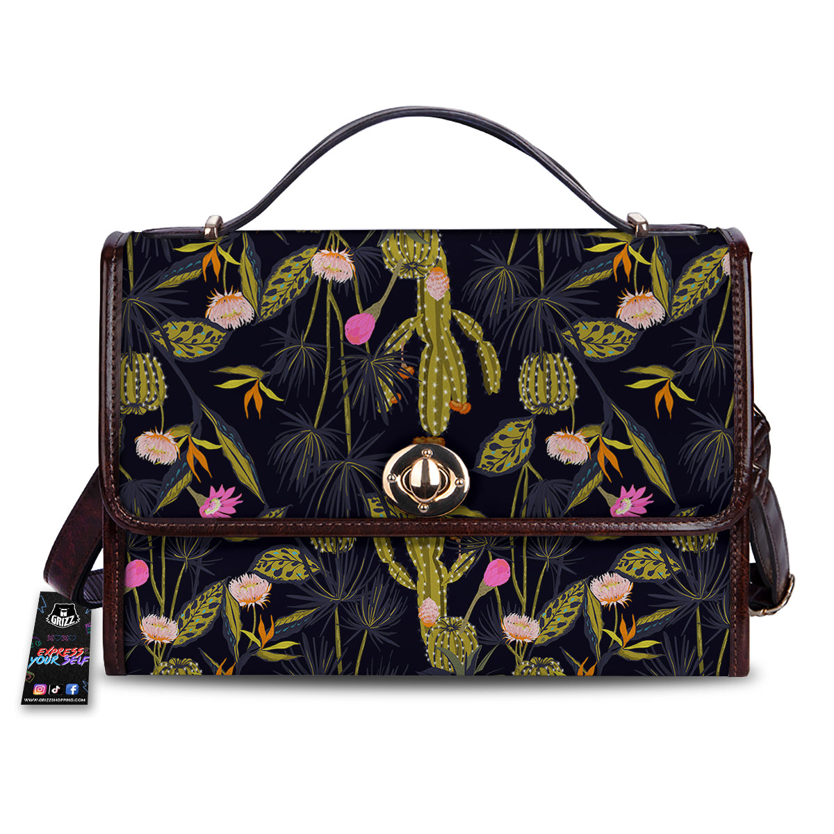 Flower And Vintage Cactus Print Pattern Women's Satchel Bag-grizzshop