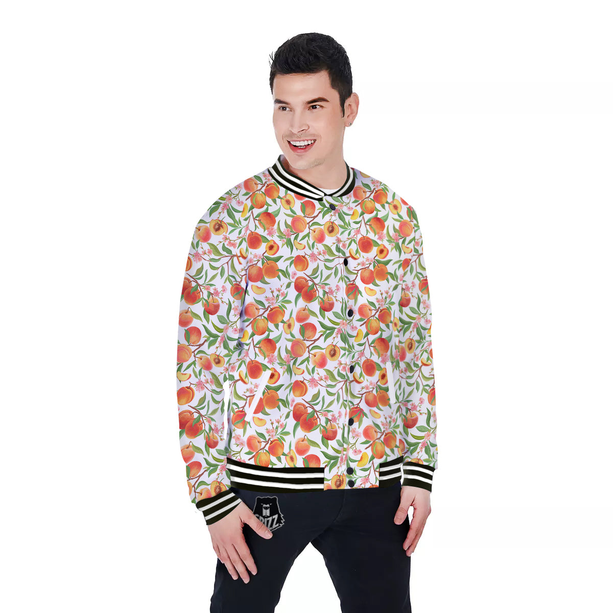 Flower Apricot And Print Pattern Baseball Jacket-grizzshop
