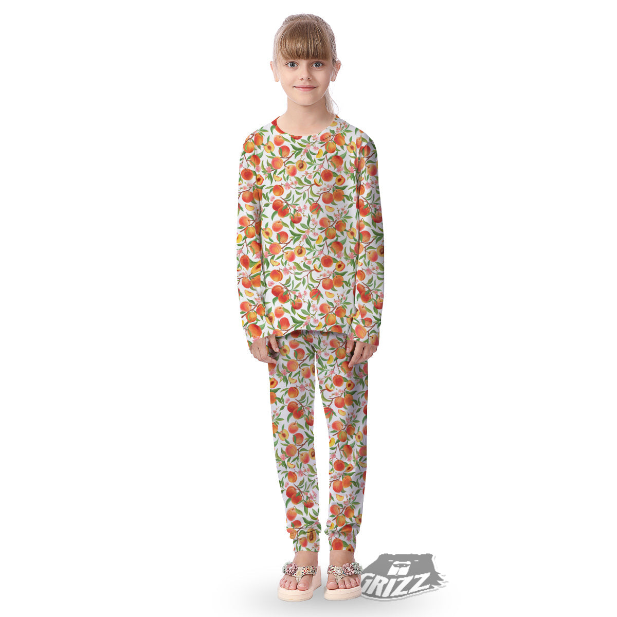 Flower Apricot And Print Pattern Kid's Pajamas-grizzshop