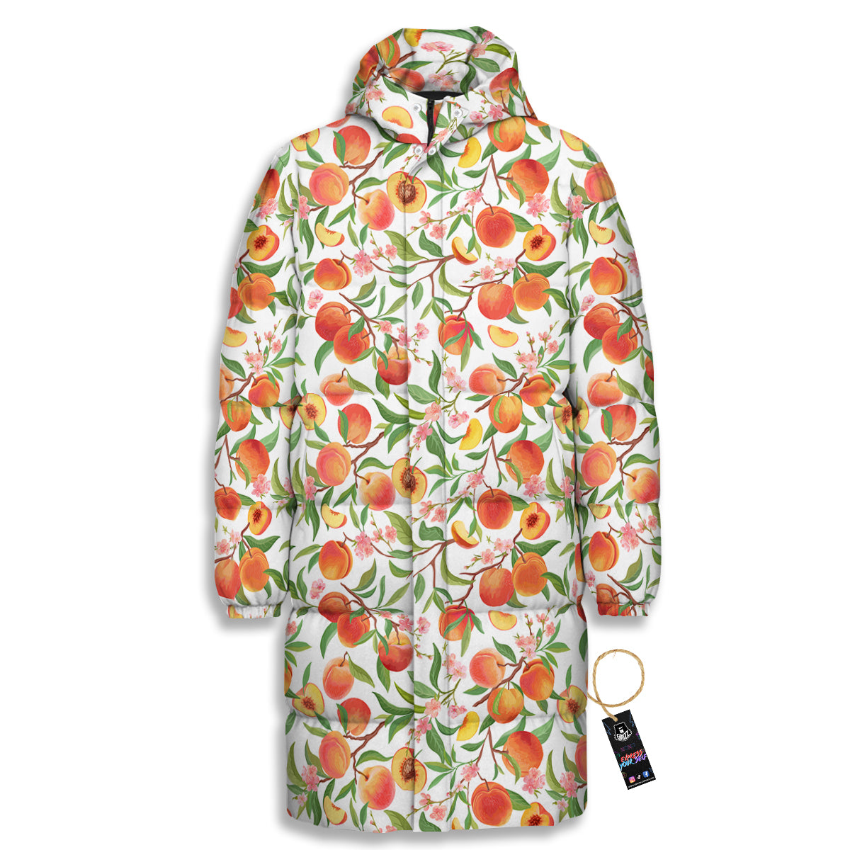 Flower Apricot And Print Pattern Long Down Jacket-grizzshop