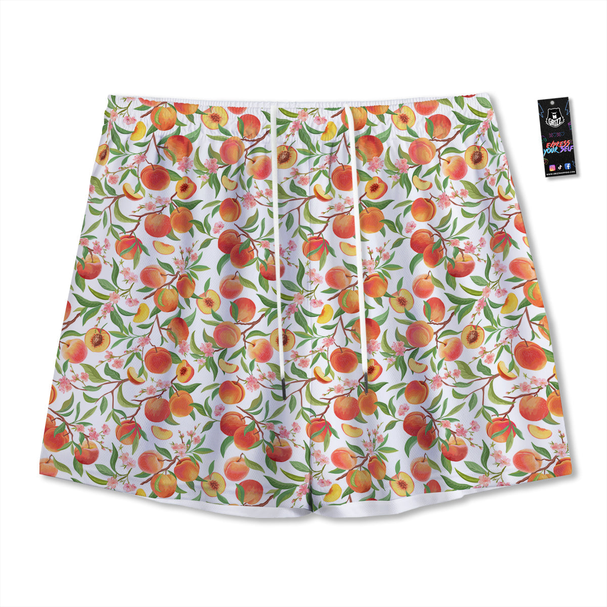 Flower Apricot And Print Pattern Mesh Shorts-grizzshop