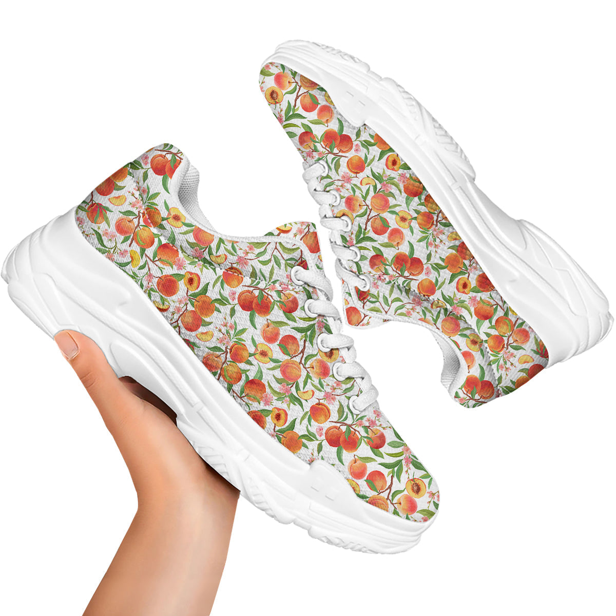 Flower Apricot And Print Pattern White Chunky Shoes-grizzshop
