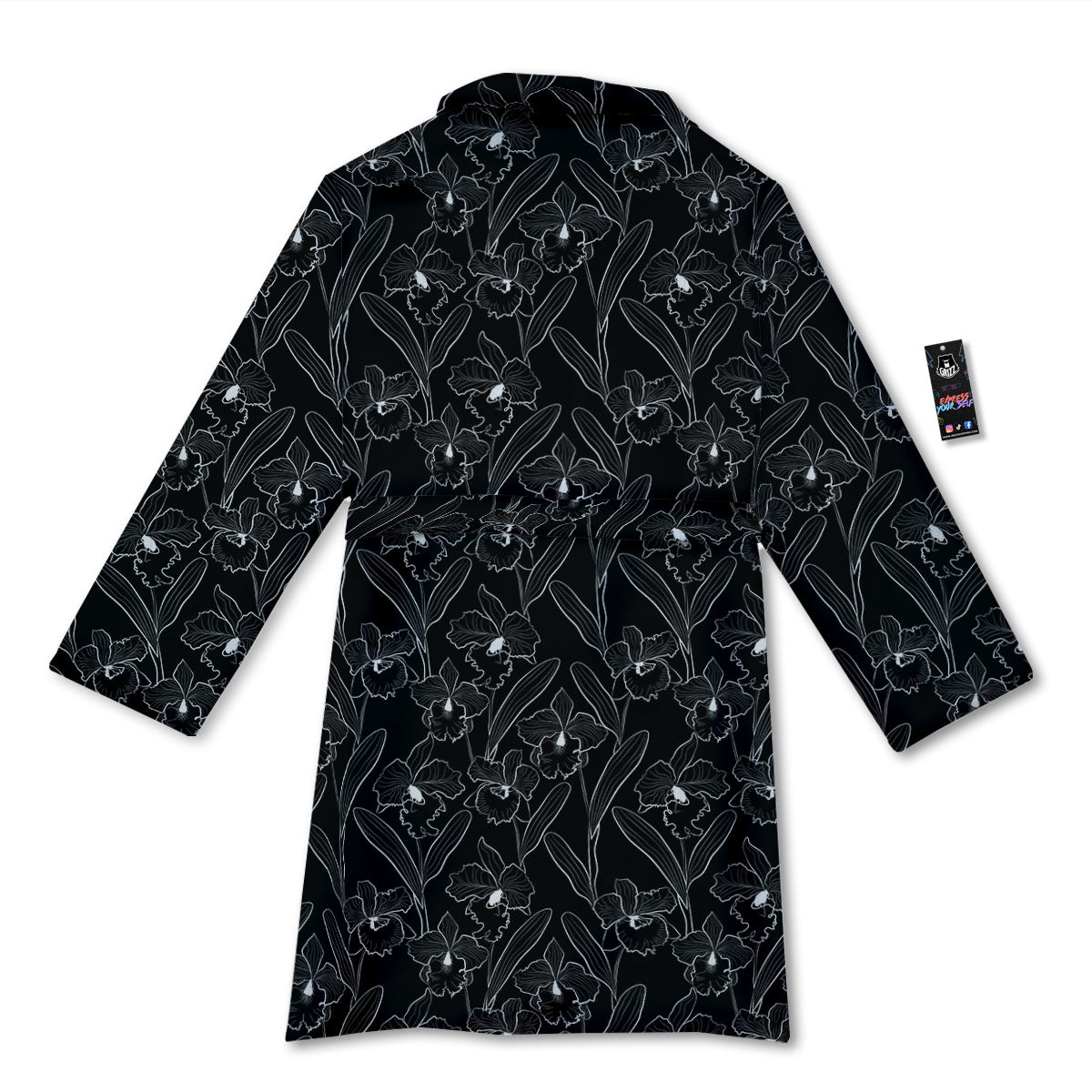 Flower Black Cattleya Print Pattern Bathrobe-grizzshop