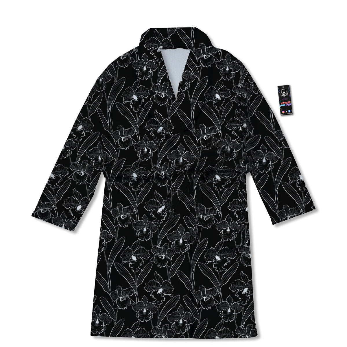 Flower Black Cattleya Print Pattern Bathrobe-grizzshop