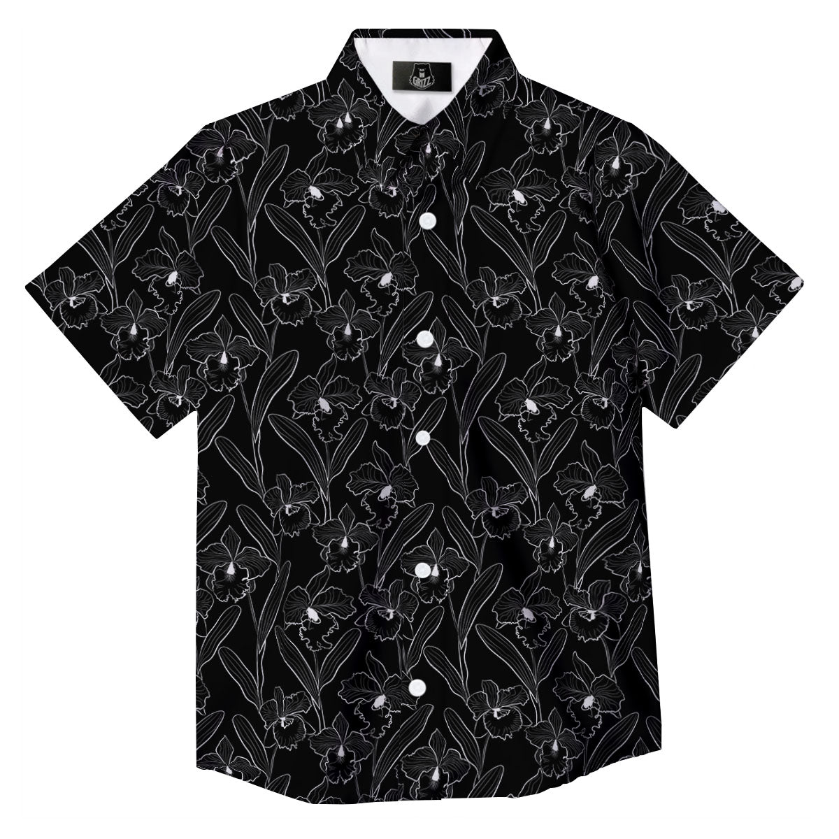 Flower Black Cattleya Print Pattern Button Up Shirt-grizzshop