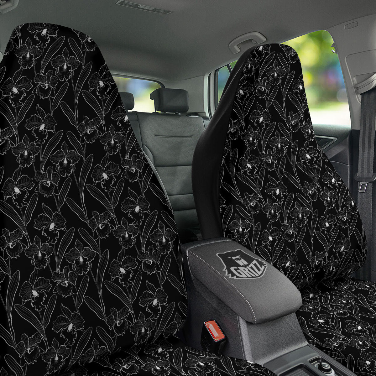 Flower Black Cattleya Print Pattern Car Seat Covers-grizzshop