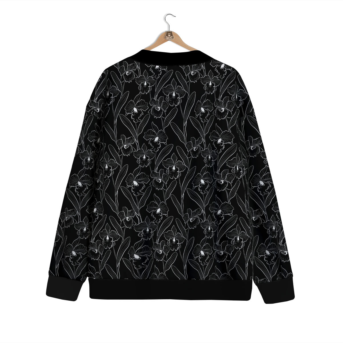 Flower Black Cattleya Print Pattern Cardigan-grizzshop