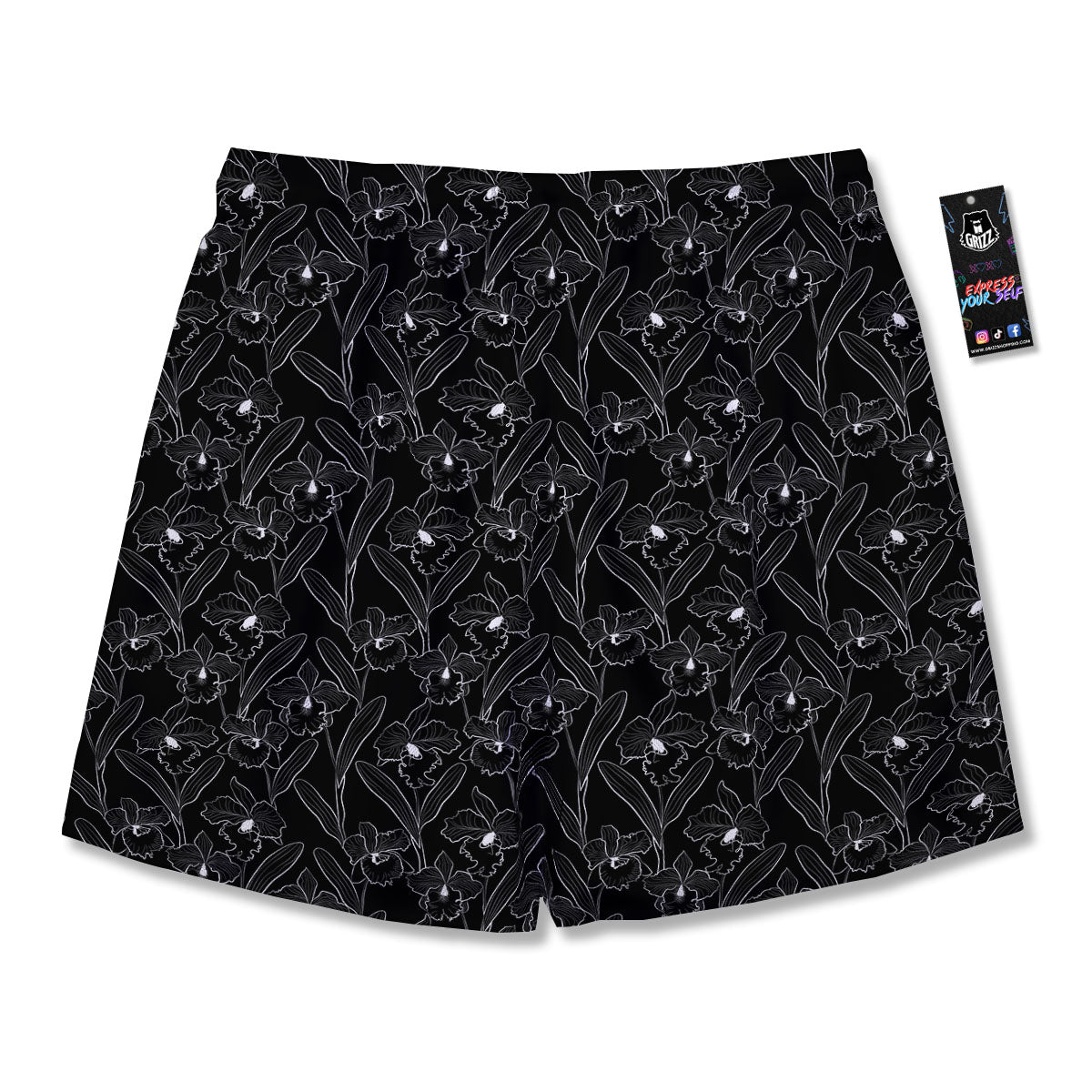 Flower Black Cattleya Print Pattern Men's Running Shorts-grizzshop