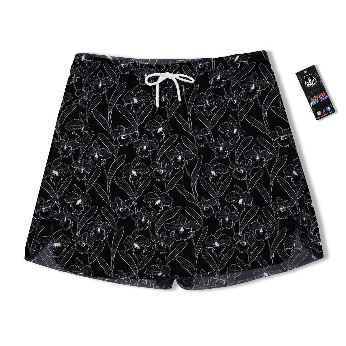 Flower Black Cattleya Print Pattern Men's Running Shorts-grizzshop