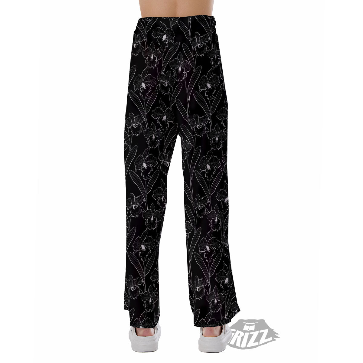 Flower Black Cattleya Print Pattern Pajama Pants-grizzshop