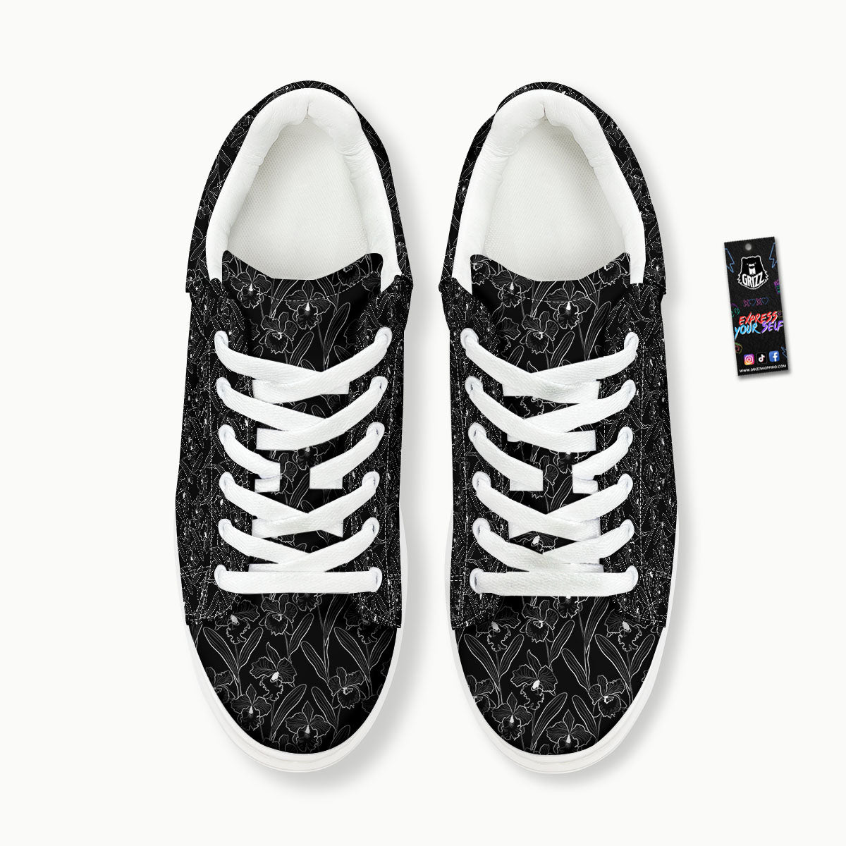 Flower Black Cattleya Print Pattern Platform Shoes-grizzshop