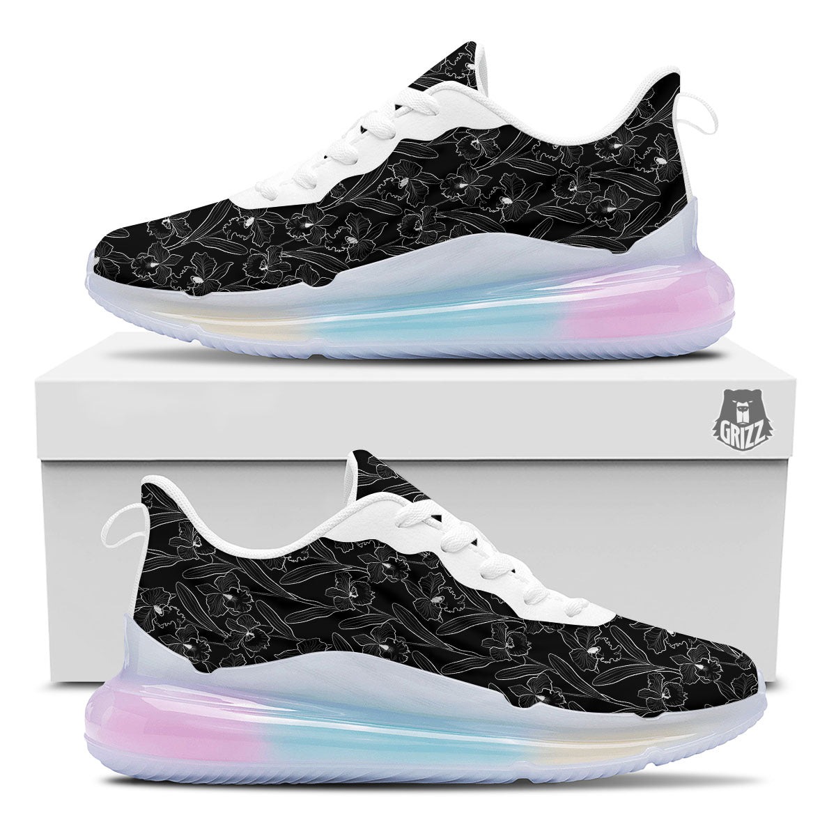 Flower Black Cattleya Print Pattern Running Sneakers-grizzshop
